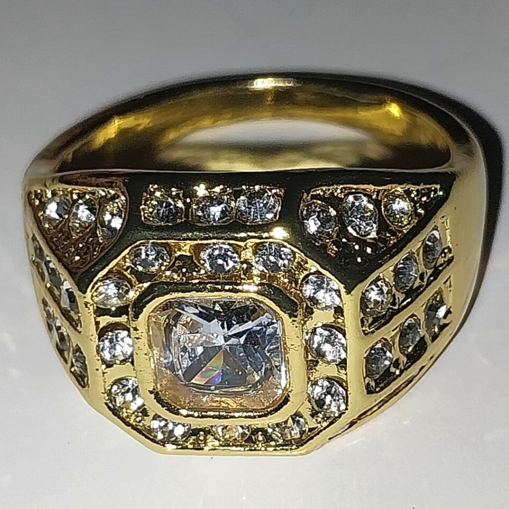 Classic Men's Gold and Silver Art Deco Ring with Diamond Accents Sz 11 - Picture 12 of 13